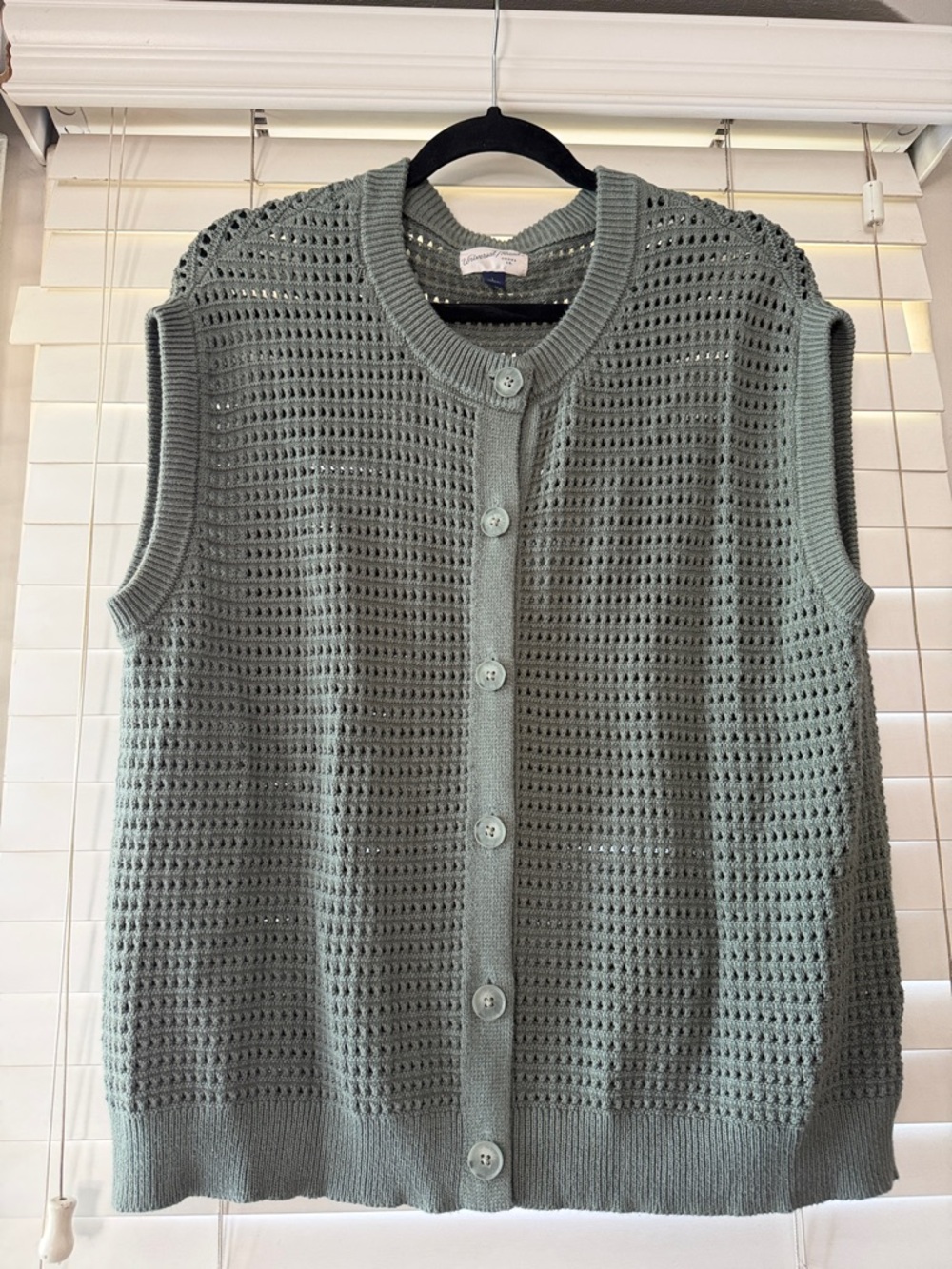 Universal Thread Sage Green Crochet Knit Button Front Sleeveless Cardigan